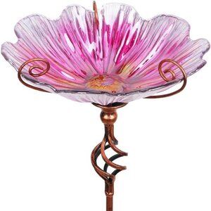 31 Inch Height Glass Birdbath Birdfeeder with Metal Stake Garden Yard